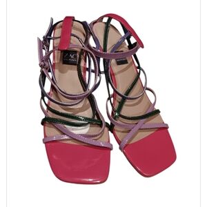 ZAC ZAC POSEN Womens Angie Square Toe Sculpted Heel Patent Leather Sandals Sz 9M